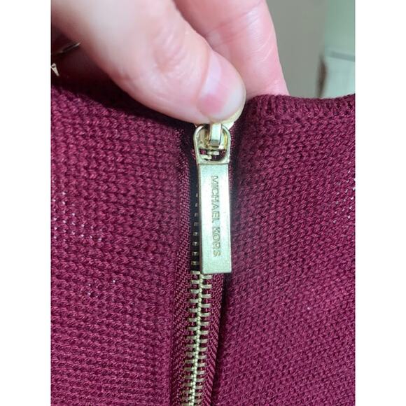 Michael Kors-Zip Back Tunic Sweater-Knit Pullover-Long Sleeve-Burgundy-Women's-L - Picture 3 of 4